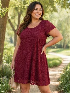 Maurices  Womens Plus Size in Red Zinfandel Double Lined Lace Dress Size XXL